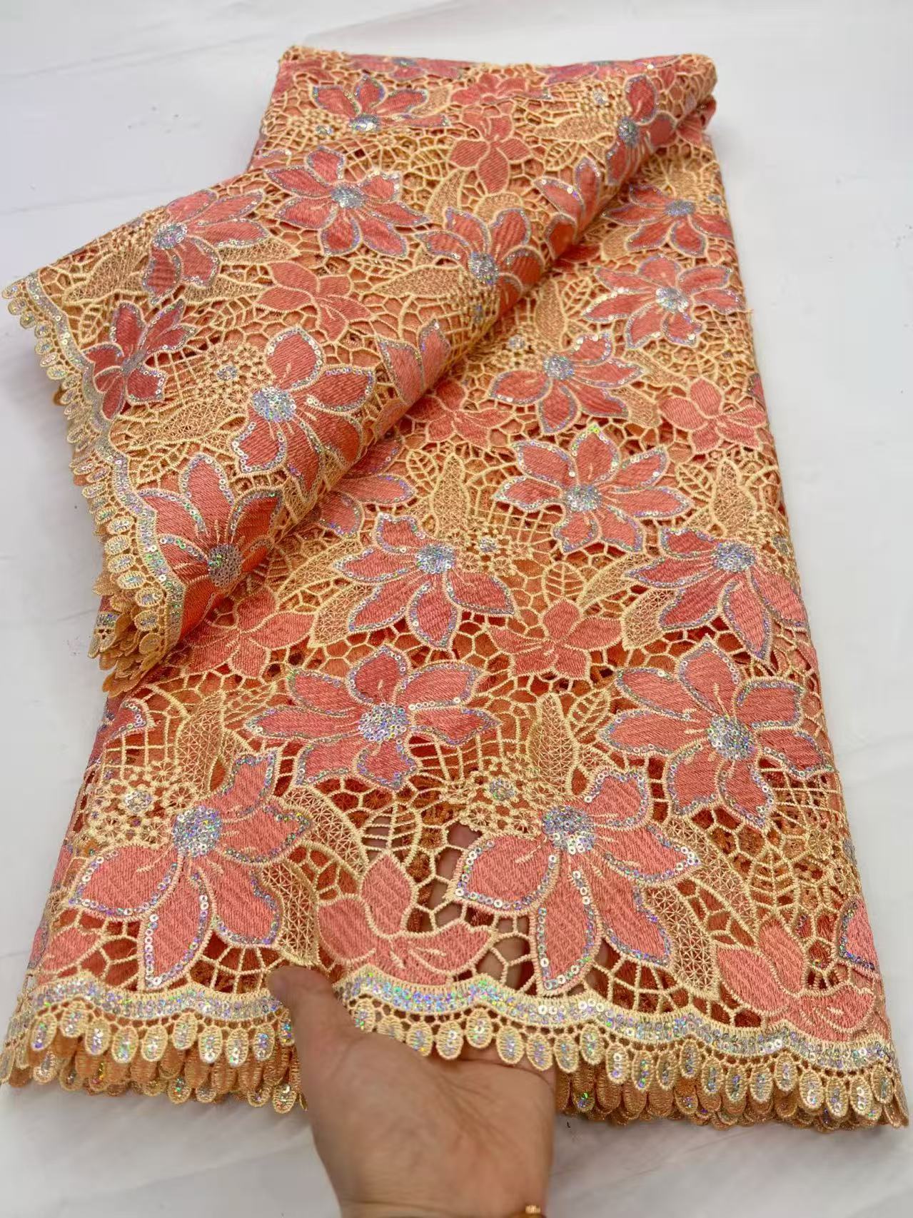 African Fabric for Women High-Quality Guipure Cord Lace Fabric with Sequins 2026 Nigerian Style for Wedding Dress Sewing