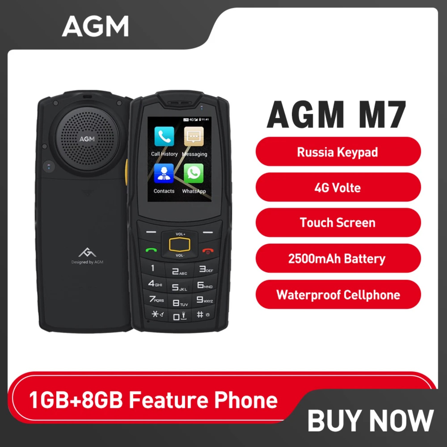 AGM M7 4G Volte Android Tính Năng Điện Thoại Chống Nước Màn Hình Cảm Ứng Điện Thoại Di Động 2500MAh ĐTDĐ Tiếng Anh Nga Bàn Phím Chắc Chắc điện Thoại