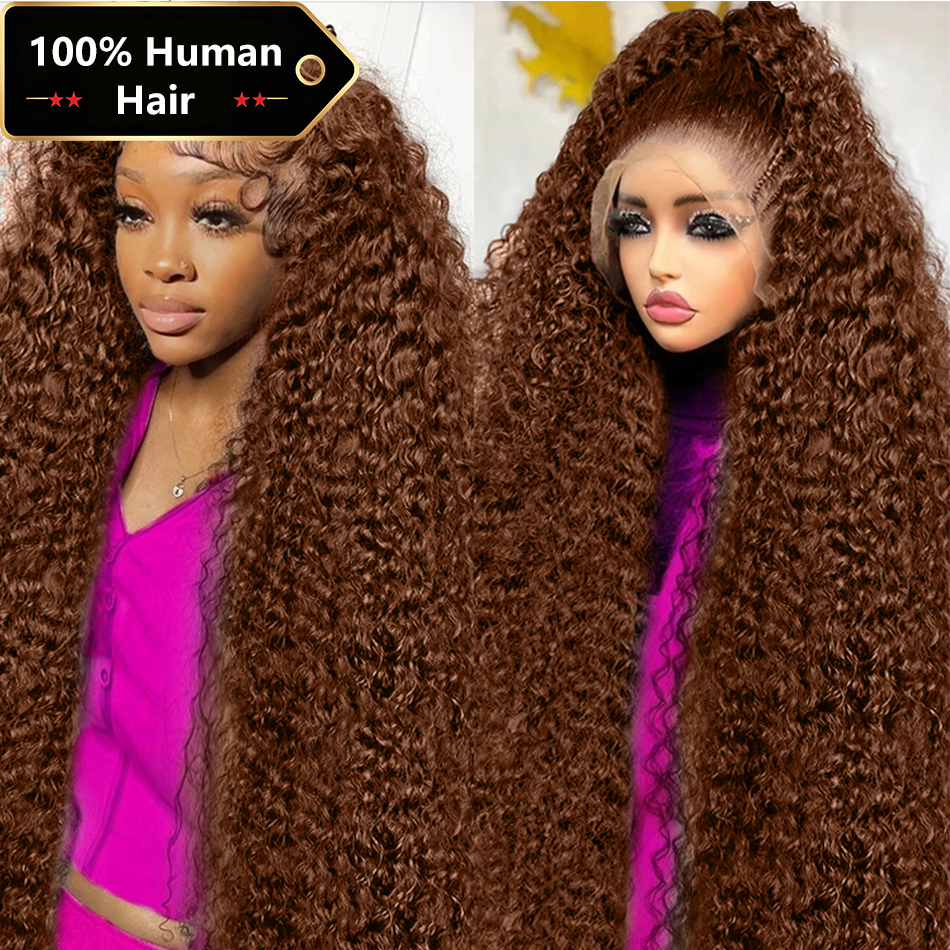 Pelucas rizadas profundas cabello humano marrón Chocolate 13x4 13x6 HD peluca Frontal de encaje peluca con malla Frontal de onda de agua de color para mujeres 30 38 pulgadas