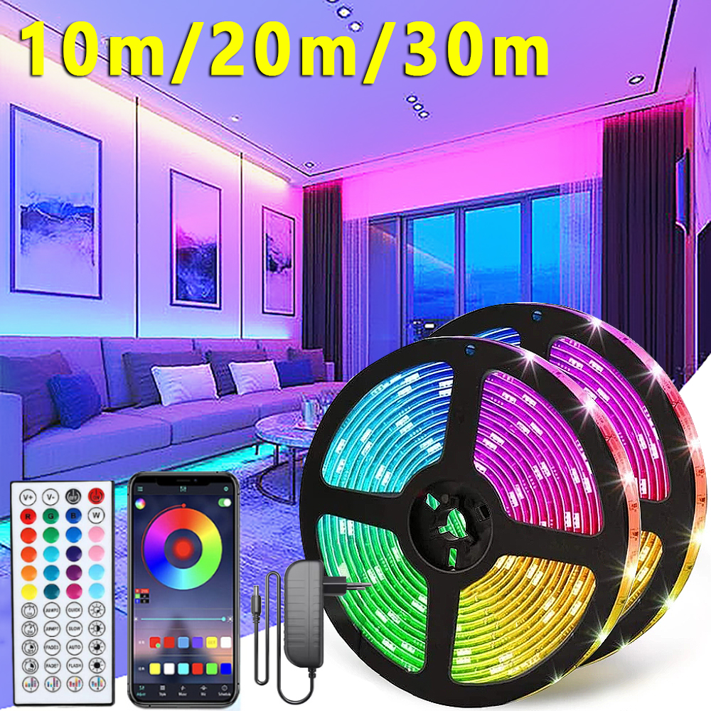 Luces Led RGB para habitación, 10m, 20m, 30m, sincronización de música, tira de luces Led, cinta Flexible para decoración de habitación, dormitorio, retroiluminación de TV