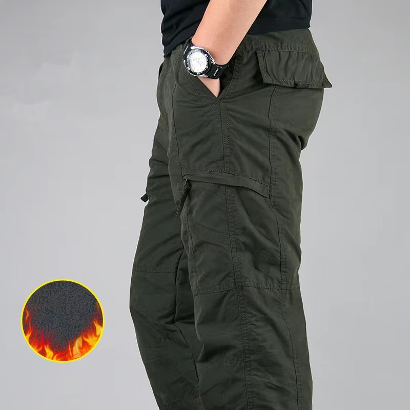 Männer Fleece Cargo Hosen Winter Plüsch Taktische Hosen Casual Jogger 3XL Koreanische Lose Wandern Laufen Warme Thermische Hosen