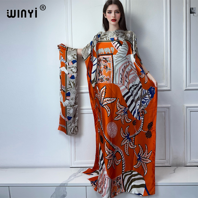 WINYI afrykańskie tradycyjne sukienki dla kobiet zestawy muzułmańskie abaya wycięcie pod szyją nadruk w stylu boho Kaftan Maxi długość sukienka plażowa z paskiem