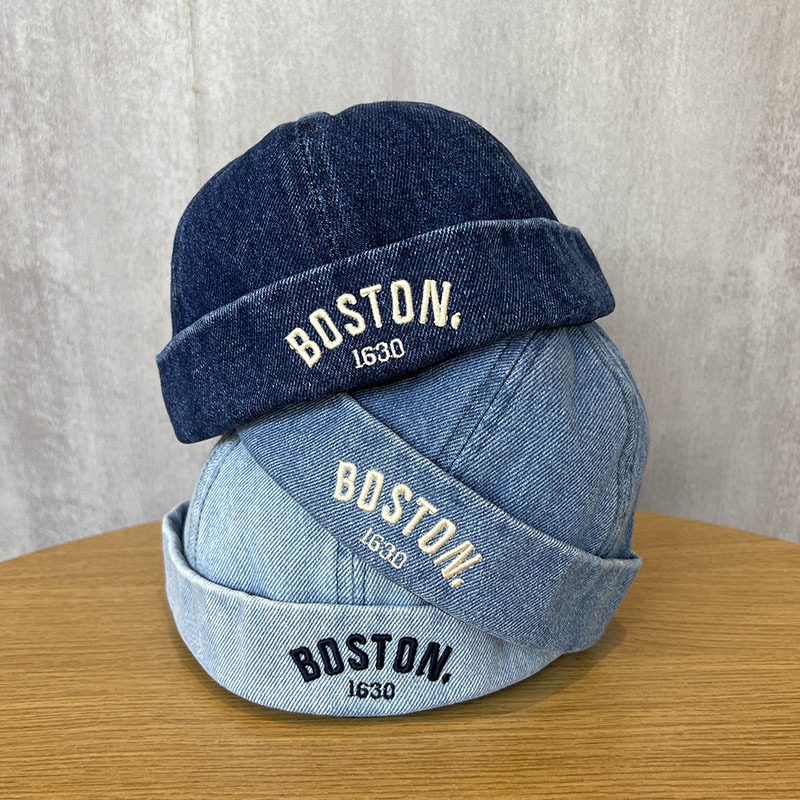 Chapeau rétro en Denim sans bords pour bébé, lettre brodée, casquette de Melon pour garçons et filles, casquette Docker réglable pour printemps et été