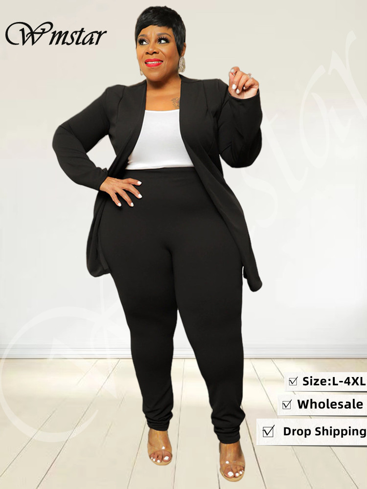 Wmstar-Conjunto de dos piezas de talla grande para mujer, traje a juego, Top liso, mallas, pantalones, conjuntos informales, Otoño Invierno, venta al por mayor, triangulación de envíos