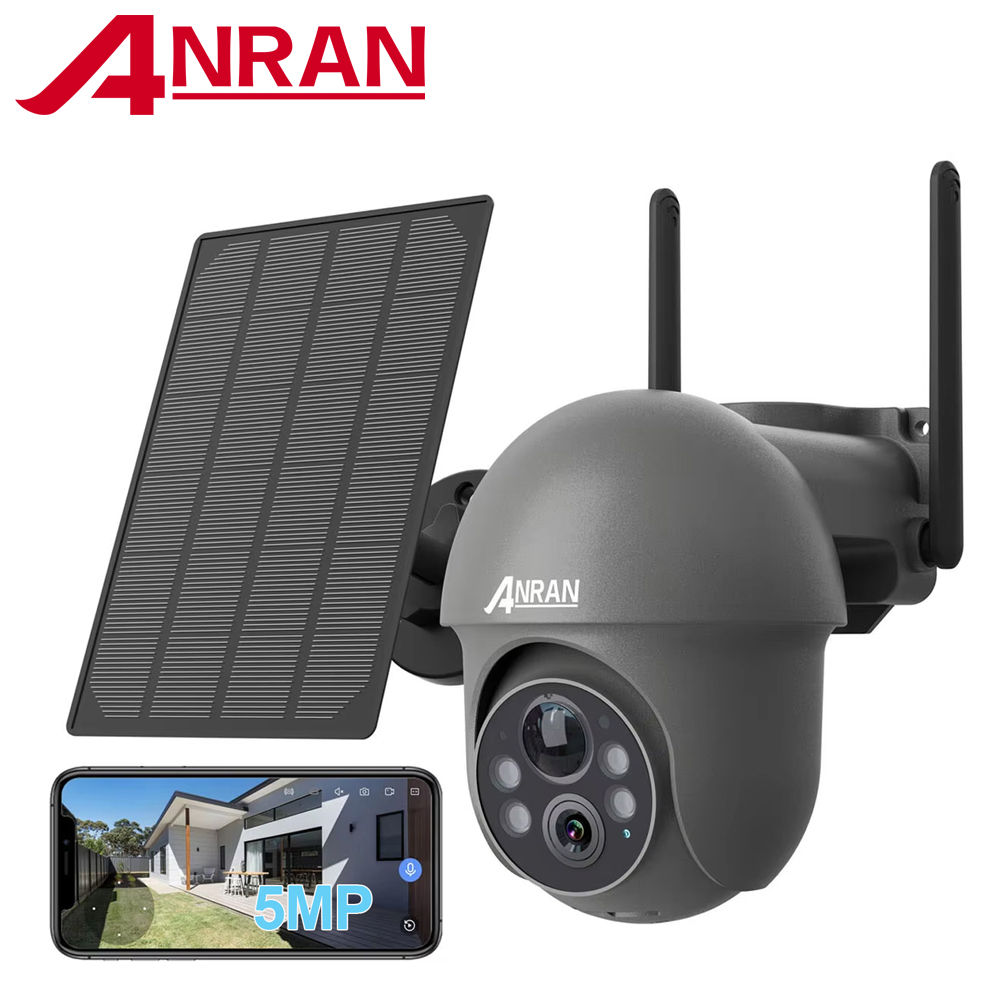 ANRAN 2K WiFi-camera 3/5MP zonnepaneel batterijcamera, gratis basis cloudopslag, compatibele Alexa, PIR-detectie, nachtzicht in kleur
