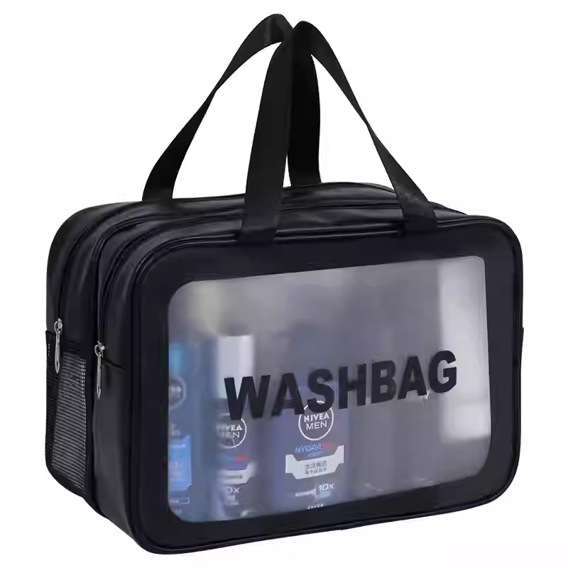 Borsa portatile per cosmetici di grande capacità, borsa per articoli da toeletta da viaggio per uomo e donna, a doppio strato con separazione per oggetti bagnati e asciutti
