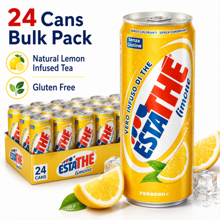 Poolside Party Essential ESTATHE Lemon Iced Tea 24 blikjes Frisse Citrus Koud Drankje Voor Zomerse Tuinfeestjes