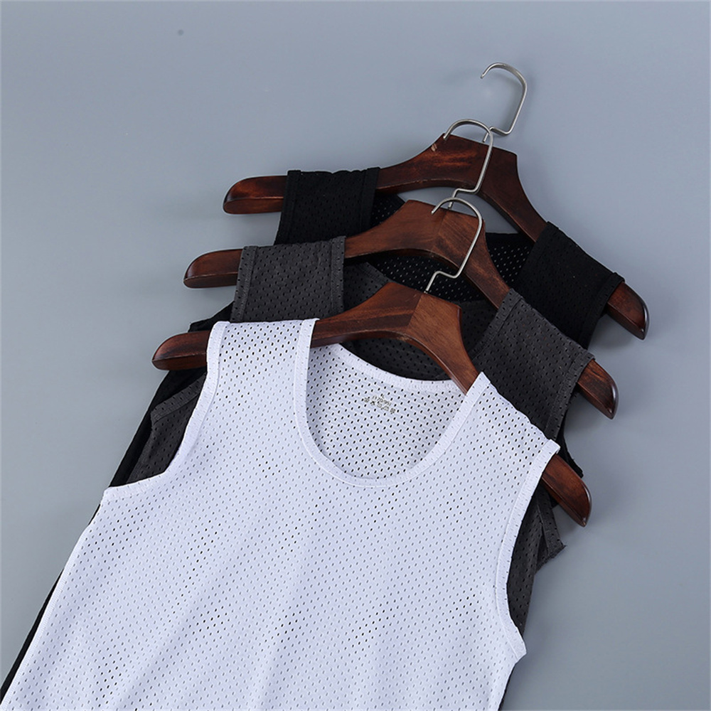 Camiseta Regata Masculina de Seda Gelada com Malha Leve para Esportes de Verão, Sem Mangas, Casual e Moderna