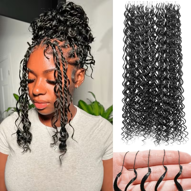 Extensões de Cabelo Cacheado Pré-Separadas com Pontas de Pluma de 300g, 20/22/24 Polegadas, Adequadas para Mulheres, Tranças Boho de Onda Profunda, Pacotes de Cabelo de Crochê Invisíveis com Pontas de Pluma, Adequadas para Tranças, Dreadlocks e Conversões