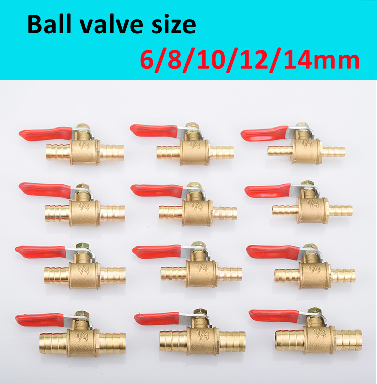 Encaixes de tubulação de válvula de esfera pequena, Mangueira Barb Inline Brass, água, óleo, ar, gás, linha de combustível, 6mm, 8mm, 10mm, 12mm, 14mm