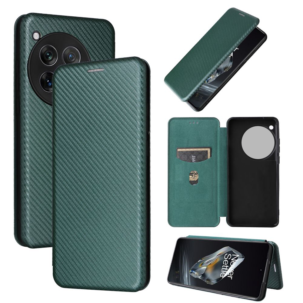 Funda con tapa de cuero magnético de fibra de carbono para Oneplus 13 12R 11R 10 9 Pro 8T 8 Pro 7T 6T Nord4, tarjetero tipo billetera