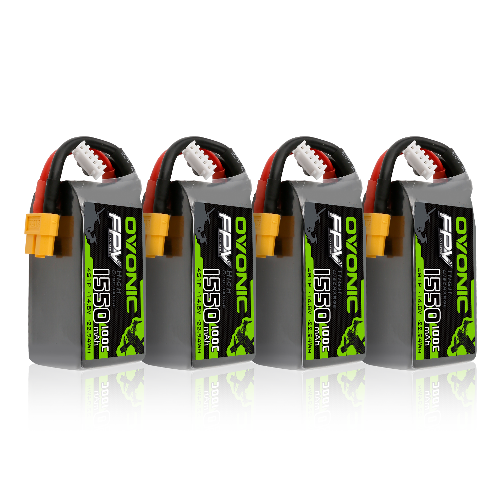 OVONIC 4s Lipo Batterij 100C 1550mAh 14.8V Lipo Batterij Soft Case met XT60 Connector voor FPV (4-pack)