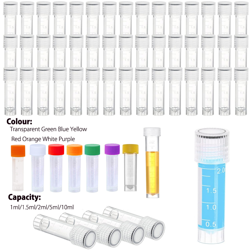 25/50 Uds. Tubos de ensayo de plástico de 1-10ml, viales, contenedor de muestra, botellas con tapa de rosca para manualidades en polvo para suministros de química para oficina y escuela