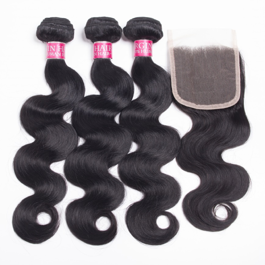 Extension di capelli umani Remy non trattati brasiliani con chiusura in pizzo 4x4 5x5 e trama ondulata, con chiusura in pizzo e ciocche di capelli vergini