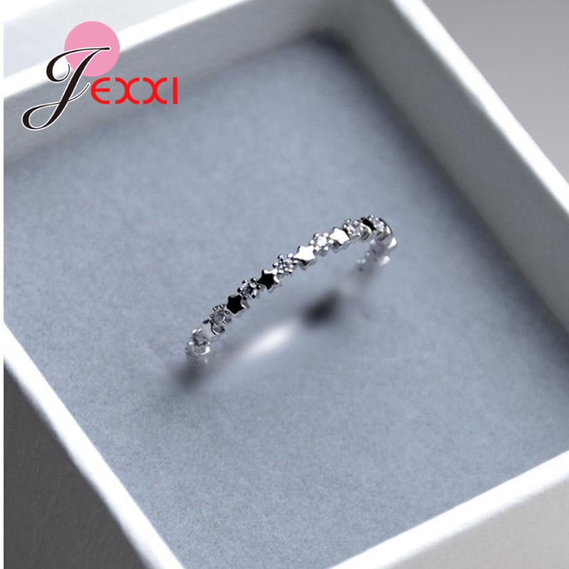 Anillo de dedo de estrellas con aguja de plata 925 sólida y delicada Original de lujo, joyería auténtica de circonia cúbica transparente para mujer, regalo de boda