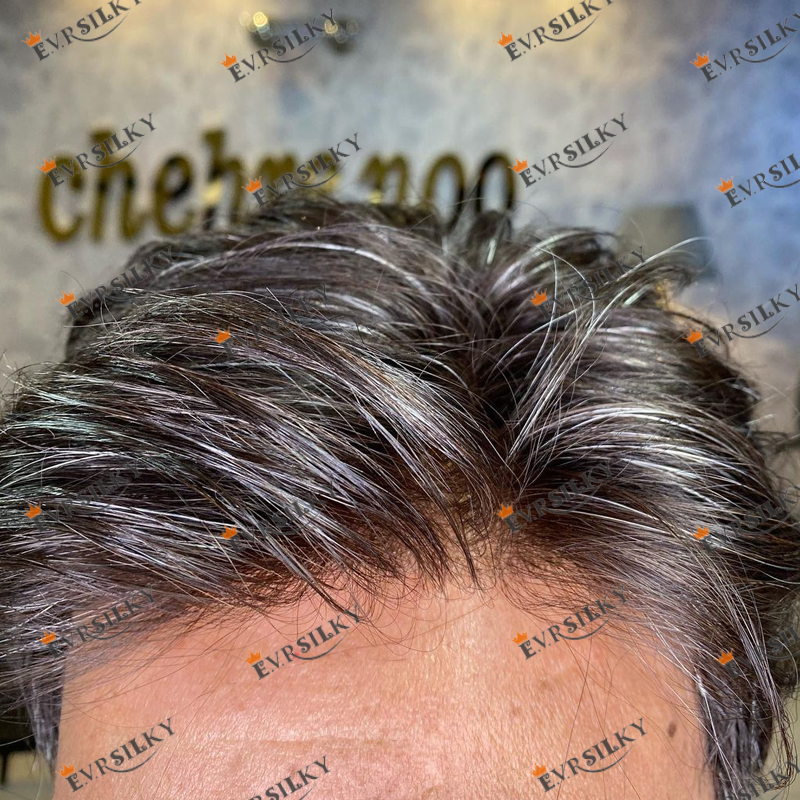 男性用グレーレースフロントトーピー,100% 人毛,q6通気性スイスレース,puベース,男性毛ウィッグ交換,人工毛,1b65