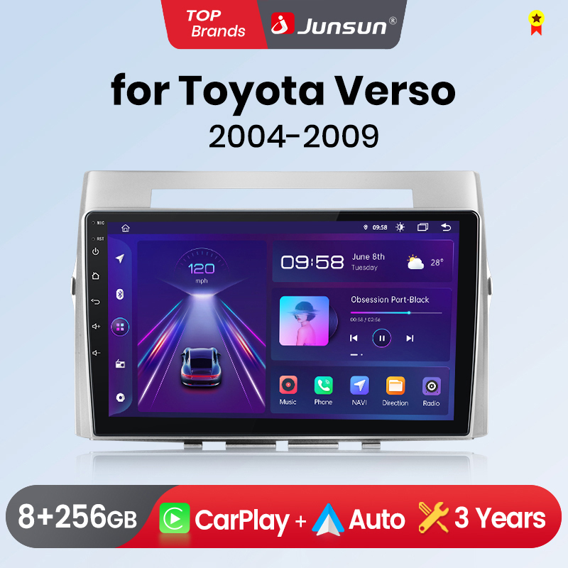 Junsun CarPlay Android Auto Car Radio for Toyota Corolla Verso 2004-2009 GPS Intelligent Systems tereo Multimedia Car Radio
