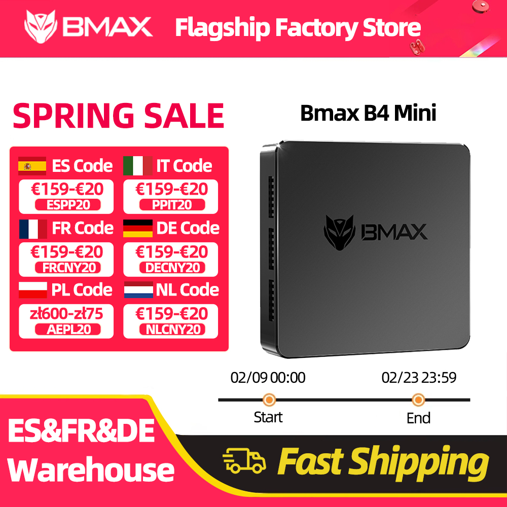 BMAX B4 Mini Komputer PC z Windows 11 Intel N95 12GB 256GB SSD 2*HDMI 1*DC Obsługuje 4K@60Hz Grafika Intel UHD 1000MHz mini pc