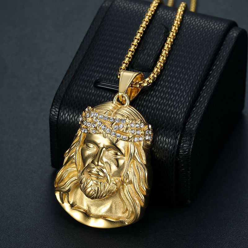 Edelstahl Titan Hip Hop Gott Jesus Menschlicher Kopf Luxus Vergoldet Anhänger Kragen Ketten Halskette für Männer Frauen Schmuck