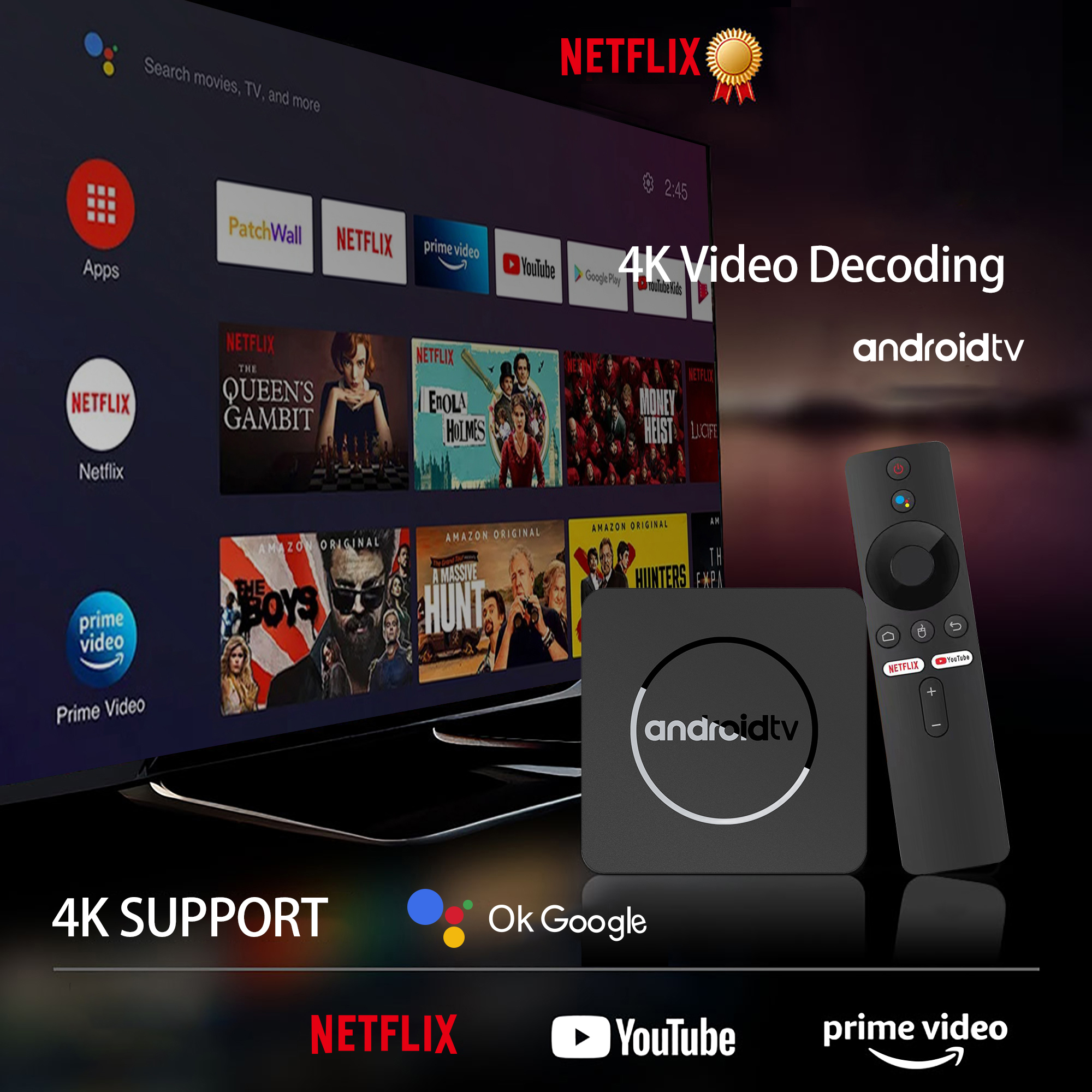 กล่องสมาร์ททีวี Android13 Allwinner H313 Google Assistant 2GB16GB Dual 2.4G5.8GWifi บลูทูธ 4K HDR10 Stream Media Player Q1