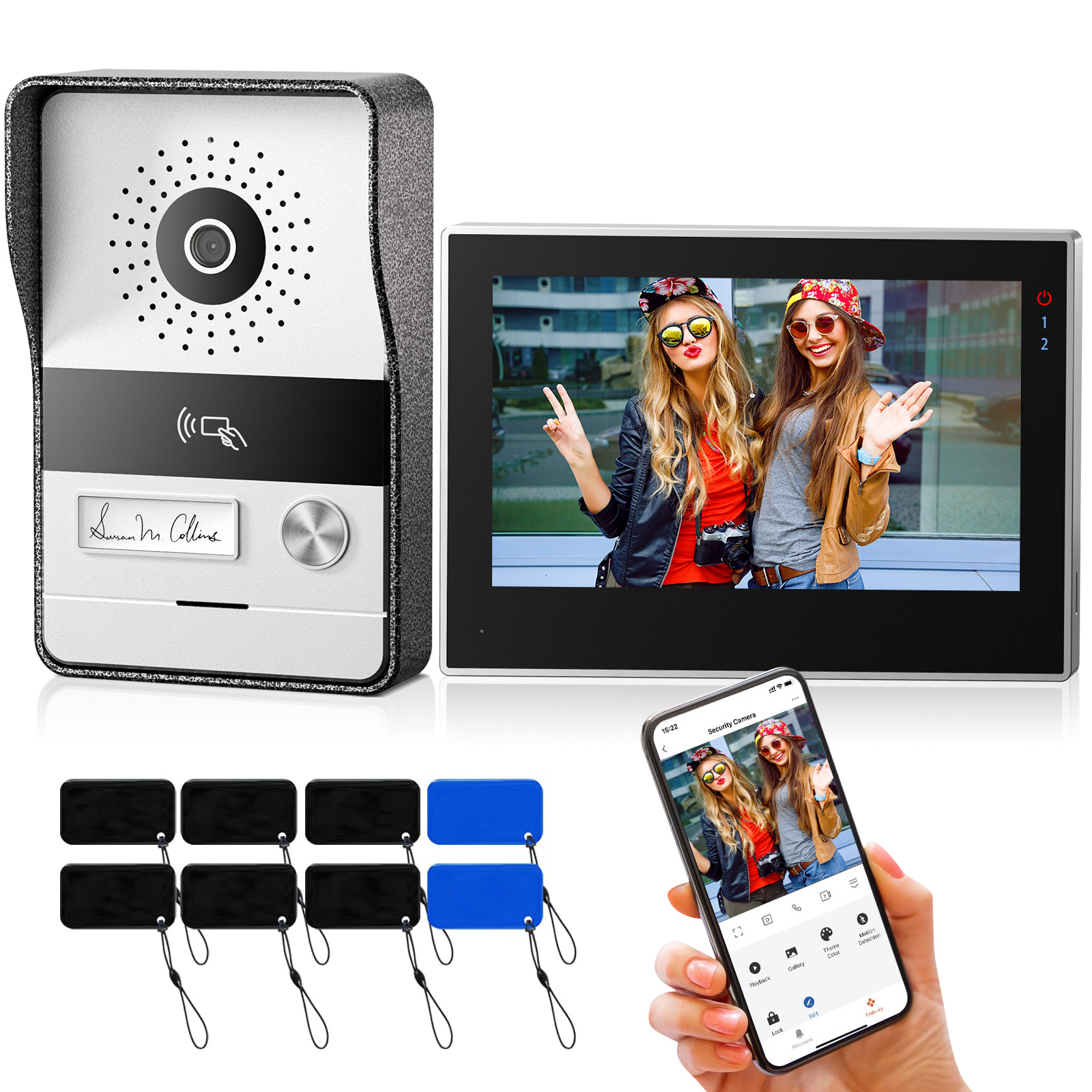 TMEZON Videoportero WiFi 2 Hilos,1080P IP Sistema de intercomunicación con 7 zoll Monitor de Pantalla táctil y Timbre con Cable,Desbloqueo por aplicación/Tarjeta,Instantánea/Grabación,Tuya Smart