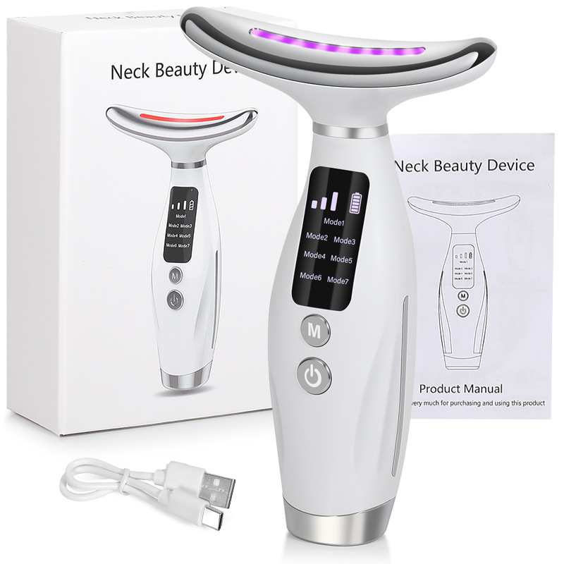 Masajeador Facial y de Cuello de 7 Colores, Dispositivo de Belleza con Microcorriente EMS para el Cuidado Facial, del Cuello y de los Hombros con Vibración