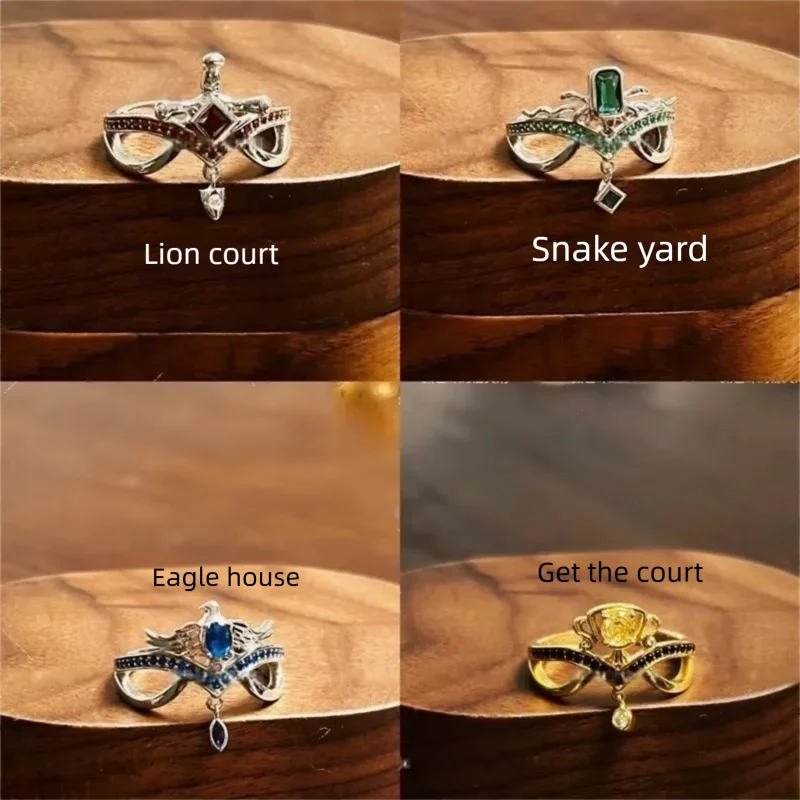 Anello con stemma della casa di Hogwarts - Gioielli magici ispirati alla Serpeverde del Grifondoro Accessorio cosplay regolabile per l'uso quotidiano in acciaio inossidabile