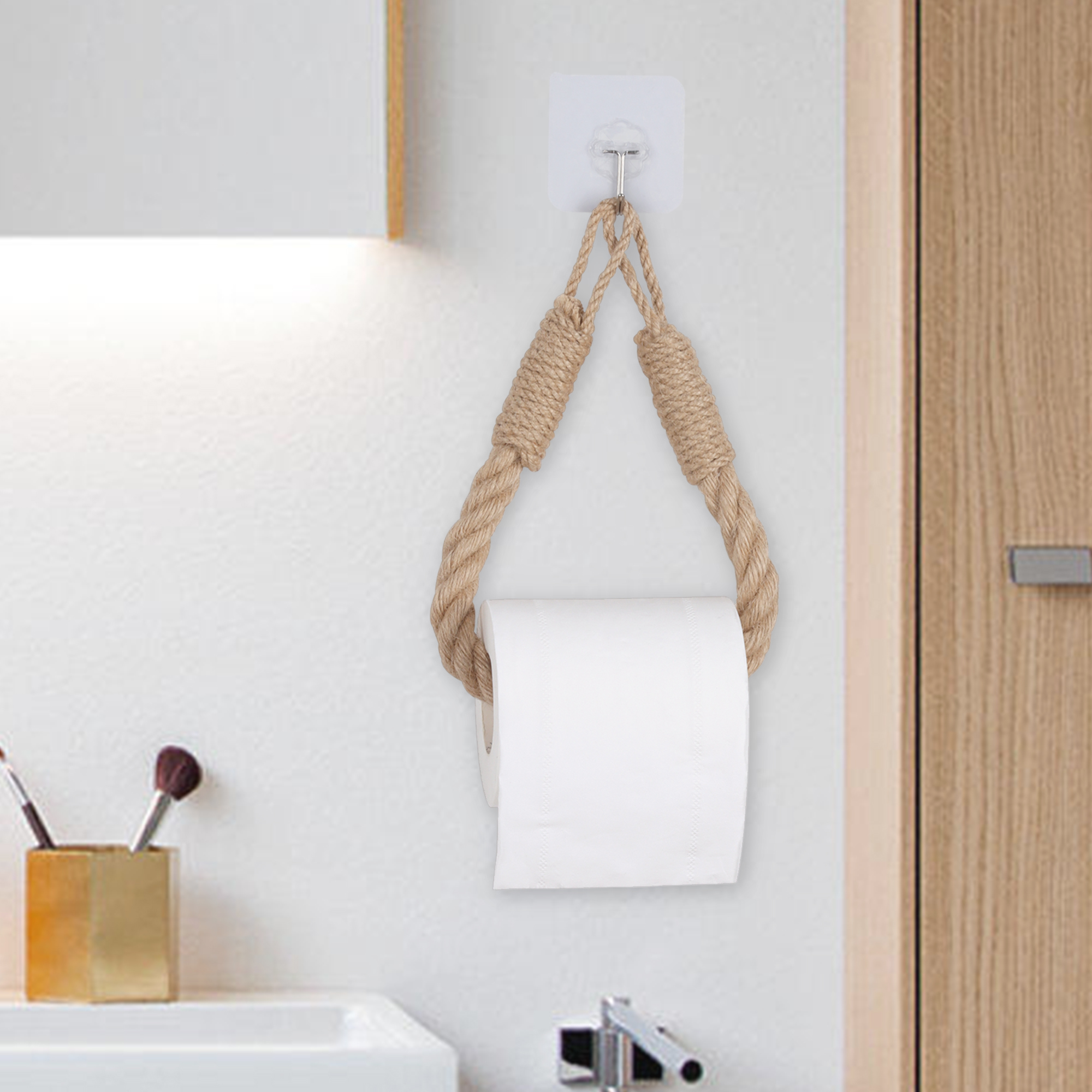 Hanfseil Badezimmerzubehör Taschentuchhalter Wandbehang Hanfseil Taschentuchregal Massivholz Kombination Wohnkultur Aufbewahrungshalter