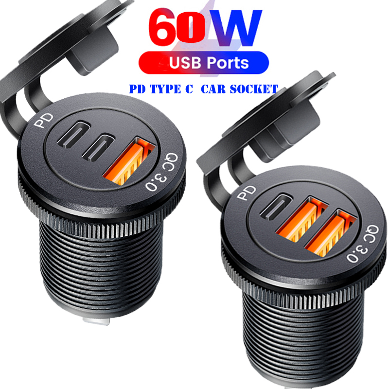 USB-разъем USB 3.0, 60 Вт, Type-C, адаптер для быстрой зарядки 12В/24В для автомобиля, грузовика, мотоцикла, фургона, лодки, морского транспорта