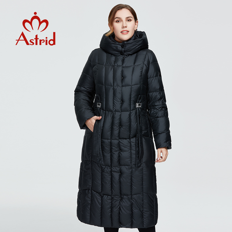 Astrid 2022 Mantel Wanita Musim Dingin Baru Wanita Jaket Kotak-kotak Hangat Panjang Mode Jaket Tebal Berkerudung Ukuran Besar Pakaian Wanita 9546
