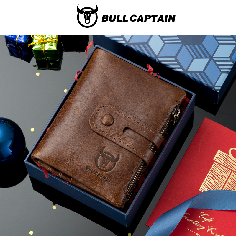 BULLCAPTAIN натуральная кожа RFID мужской кошелек кредитные визитницы двойная молния коровья кожаный кошелек кошелек Carteira 021