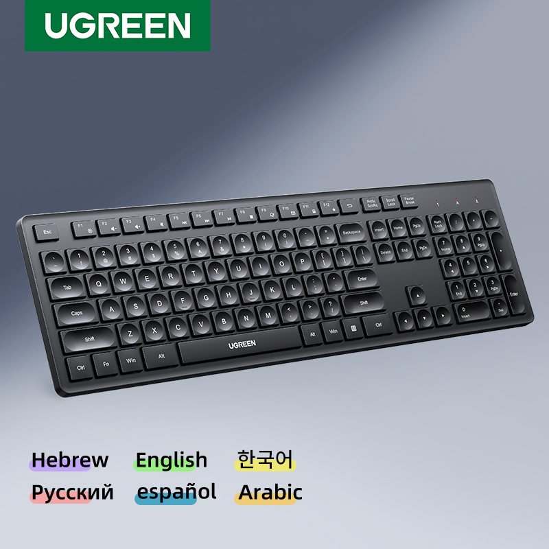 UGREEN-teclado inalámbrico para ordenador portátil, teclado de 2,4 GHz con 104 teclas de diseño para Windows, Mac OS, accesorios de PC, inglés, ruso, Coreano
