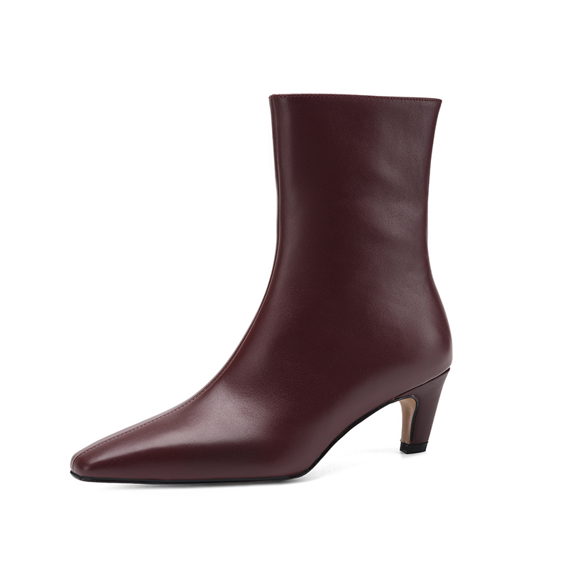 SmallHut New 2026 Trend Women Autumn Winter Genuine Leather Ankle Boots Black Brown Burgundy Square Toe Sewing Chunky Heels Boot