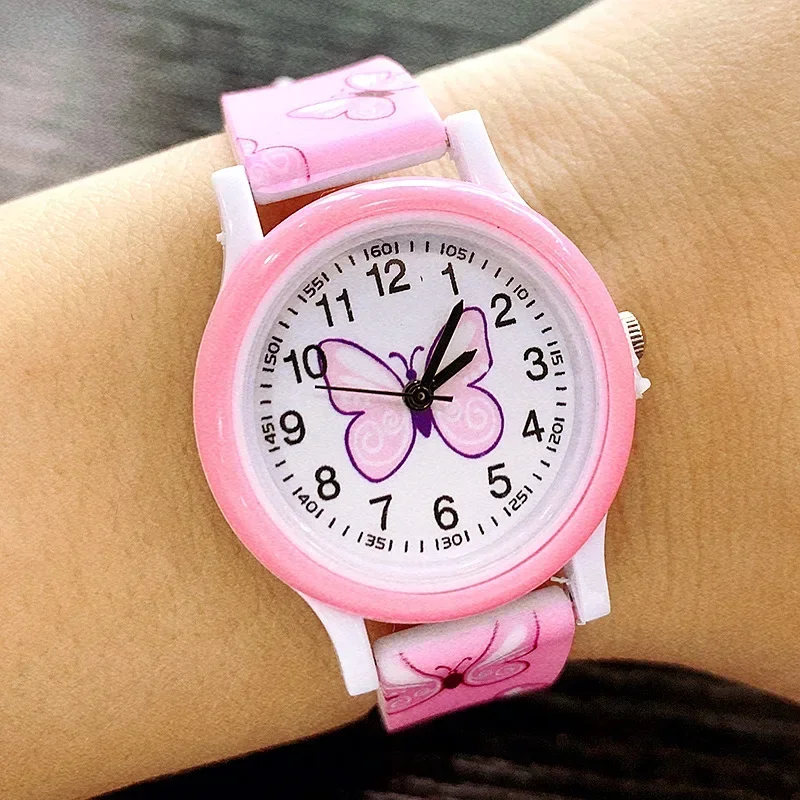 Relojes encantadores para niñas con estampado de mariposas, relojes de cuarzo de gelatina de caramelo de silicona para niños, niñas, estudiantes, regalos de fiesta, reloj