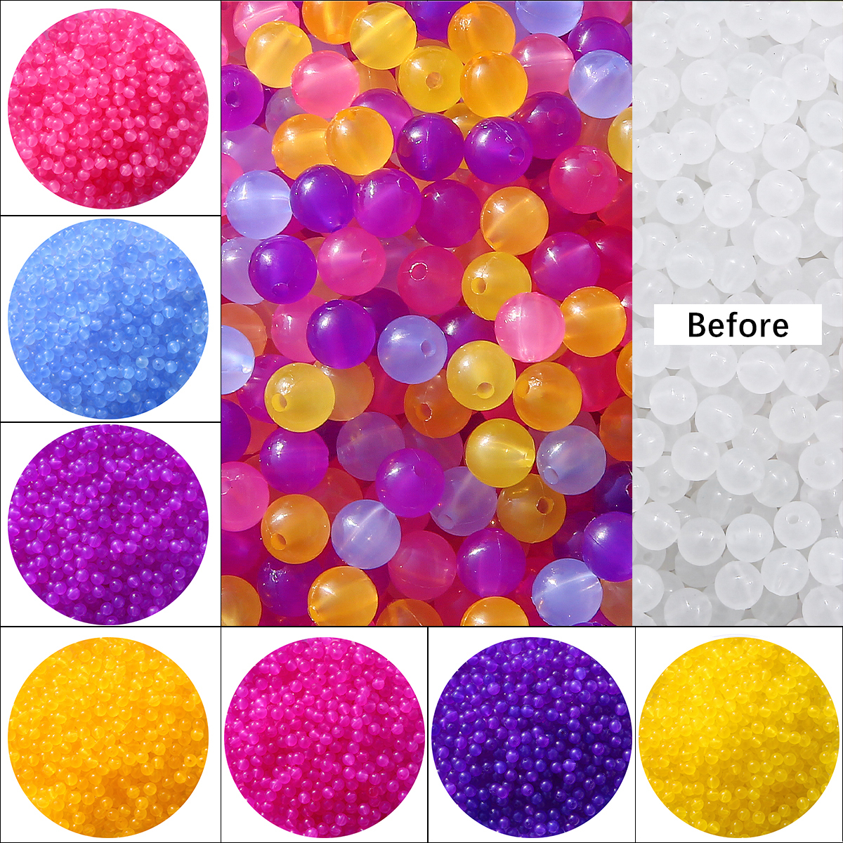 Boule ronde en acrylique de 8mm, 100 pièces/lot, couleur soleil ultraviolette changeante, perles d'espacement amples pour le marquage des bijoux, collier et Bracelet à faire soi-même