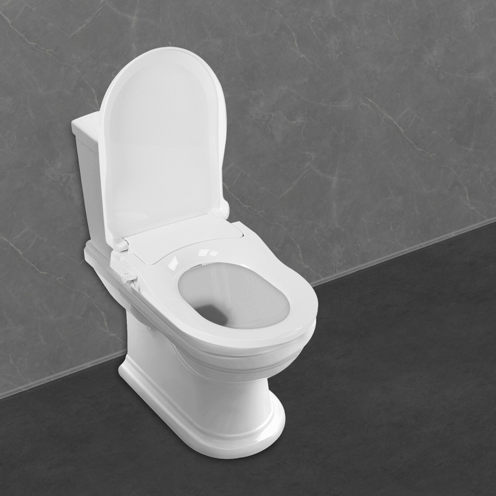 Non-Electric D-Shape Bidet Toilet Seat PP with Dual Nozzle Fresh Water Spray Kit