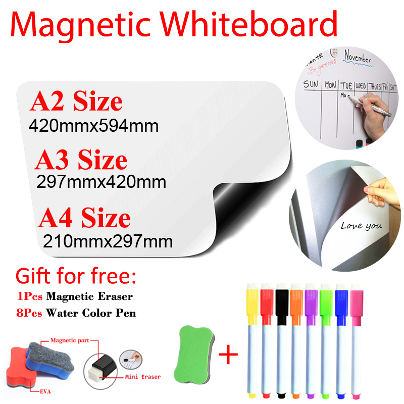 Tableau blanc magnétique à Angle d'arc, autocollants pour réfrigérateur, calendrier effaçable à sec, tableau scolaire pour enfants, mémo, tableau blanc, cadeau, stylo 8 couleurs, 1 Erasser