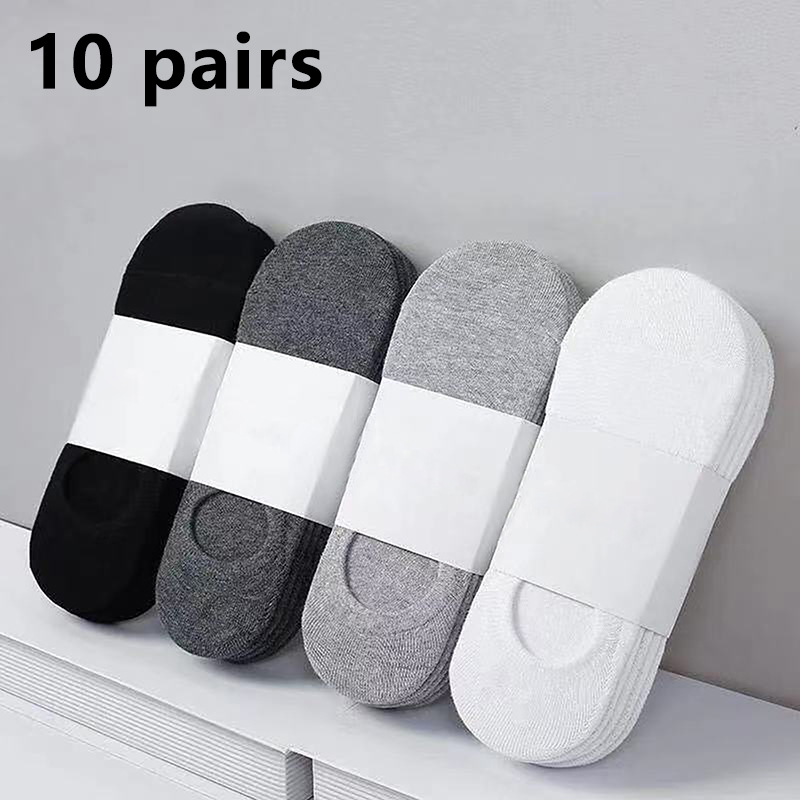 10 Paar einfarbige Herrensocken aus Pappe, atmungsaktive Sportsocken, lässige Bootssocken, bequeme Baumwoll-Knöchelsocken, Größen 38–44