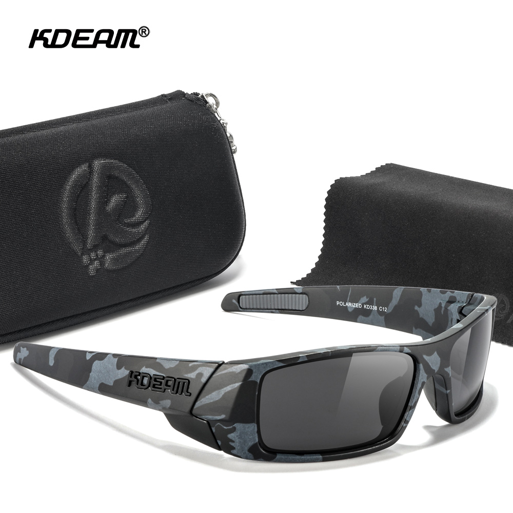 KDEAM – lunettes de soleil de pêche pour hommes, design entièrement noir, matériau durable, photochromique et pour la conduite de nuit, étui tête de mort