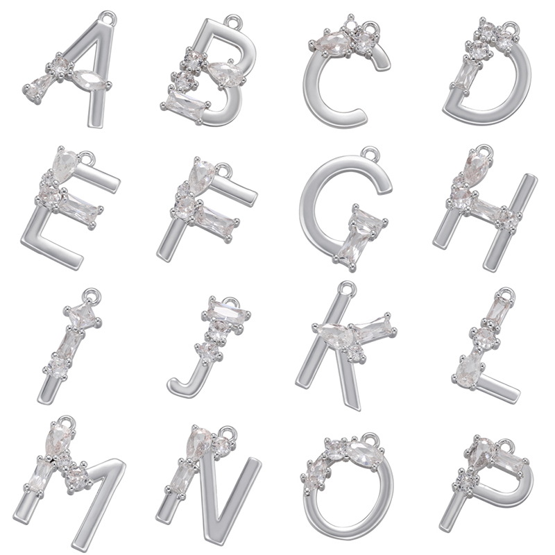 ZHUKOU เงินสีคริสตัลจี้ตัวอักษรเริ่มต้น Charms สําหรับสร้อยคอผู้หญิงเครื่องประดับจี้อุปกรณ์เสริมขายส่ง VD1163