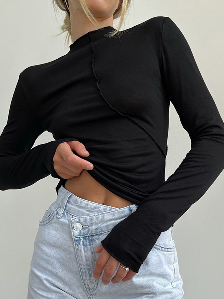 Coltrui Y 2K 2023 Lange Mouw T-Shirts Vrouwen Wit Herfst Winter Casual Zwart Basic Sexy Tops 90S Mode Vintage