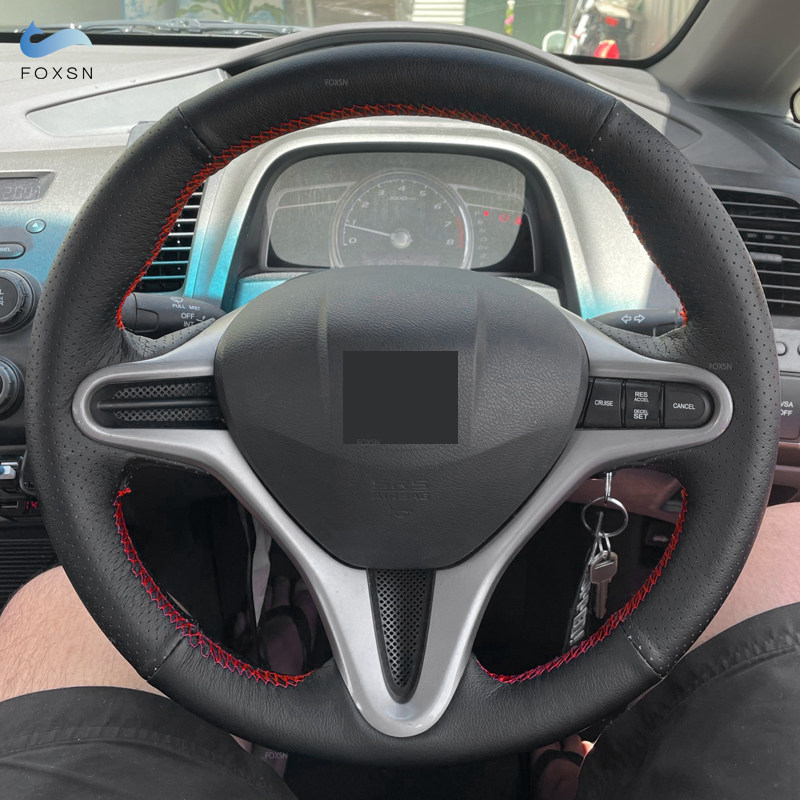 Trança de volante para honda civic 8th mk8 2005 2006 2007 2008 2009 2010 2011 volante de carro capa de couro costurada à mão