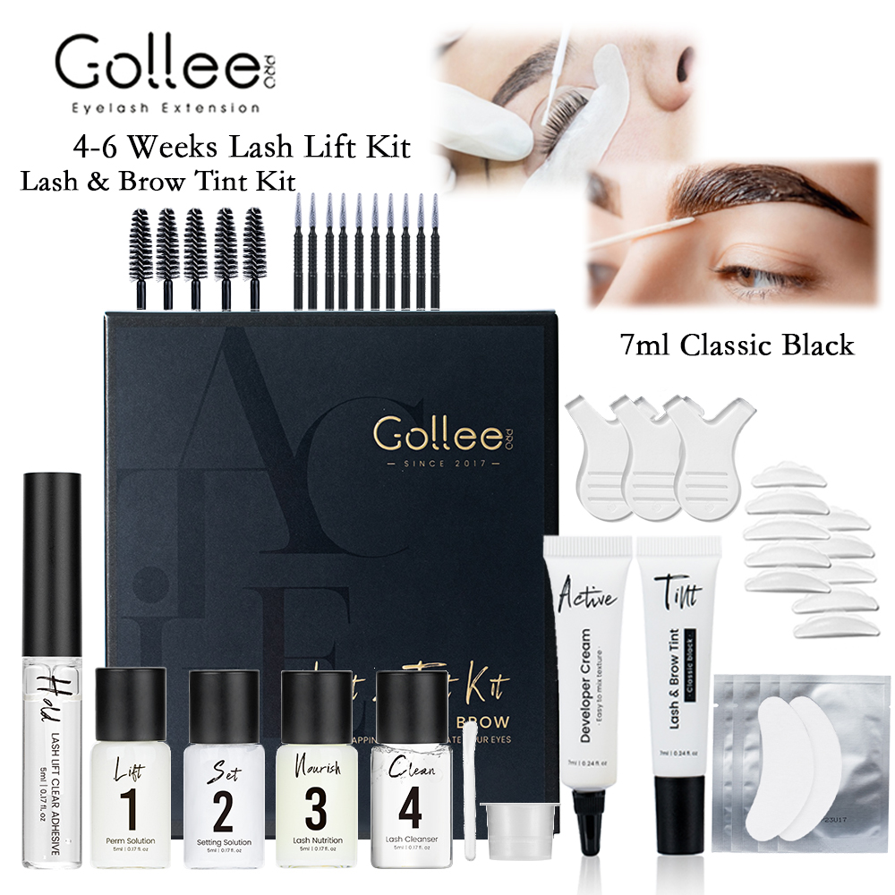 Gollee Eyelash Lifting Perm Kit Natural Lashes Enhancer Long Lasting 4-6 Weeks Black Lash Brow Tinting Perm Professional Makeup