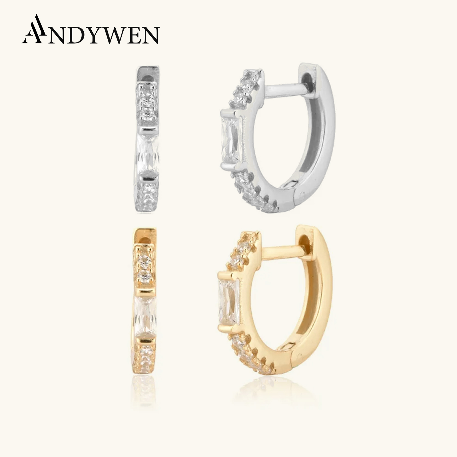 ANDYWEN – Cerceaux de Piercing 100% en Argent 925 à la Mode, Huggies One Zircon de Luxe, Punk Rock, Bijoux Or de 8 mm, Cadeau, 2020, pour Femme