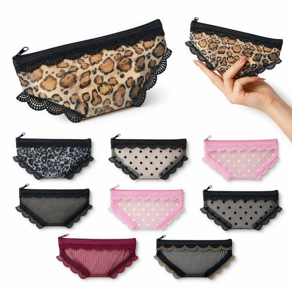 Tas Kosmetik Baru Model Briefs, Kantong Penyimpanan Makeup Berbahan Jala Renda Motif Hati, Tas Perlengkapan Mandi Transparan Y2K untuk Perjalanan