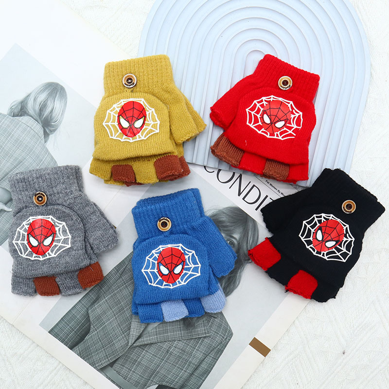MINISO Marvel детские перчатки с изображением Человека-паука, зимние теплые перчатки с открытыми пальцами и половиной пальца для мальчиков, перчатки для письма для маленьких детей