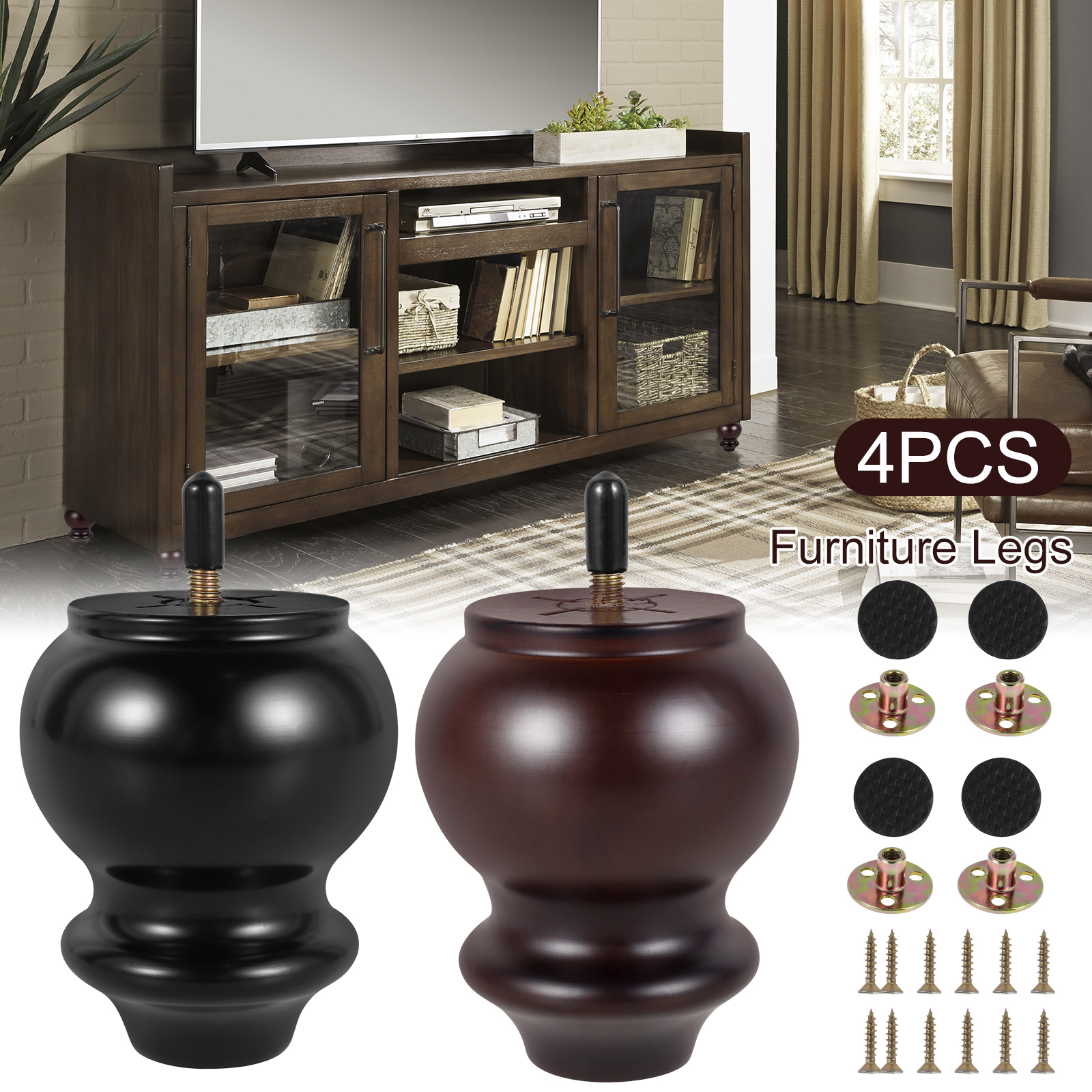 Juego de patas para muebles, patas de sofá de madera maciza, accesorios de repuesto, altura de 4 pulgadas, mesa de centro, mueble de TV, patas de madera, 4 Uds.
