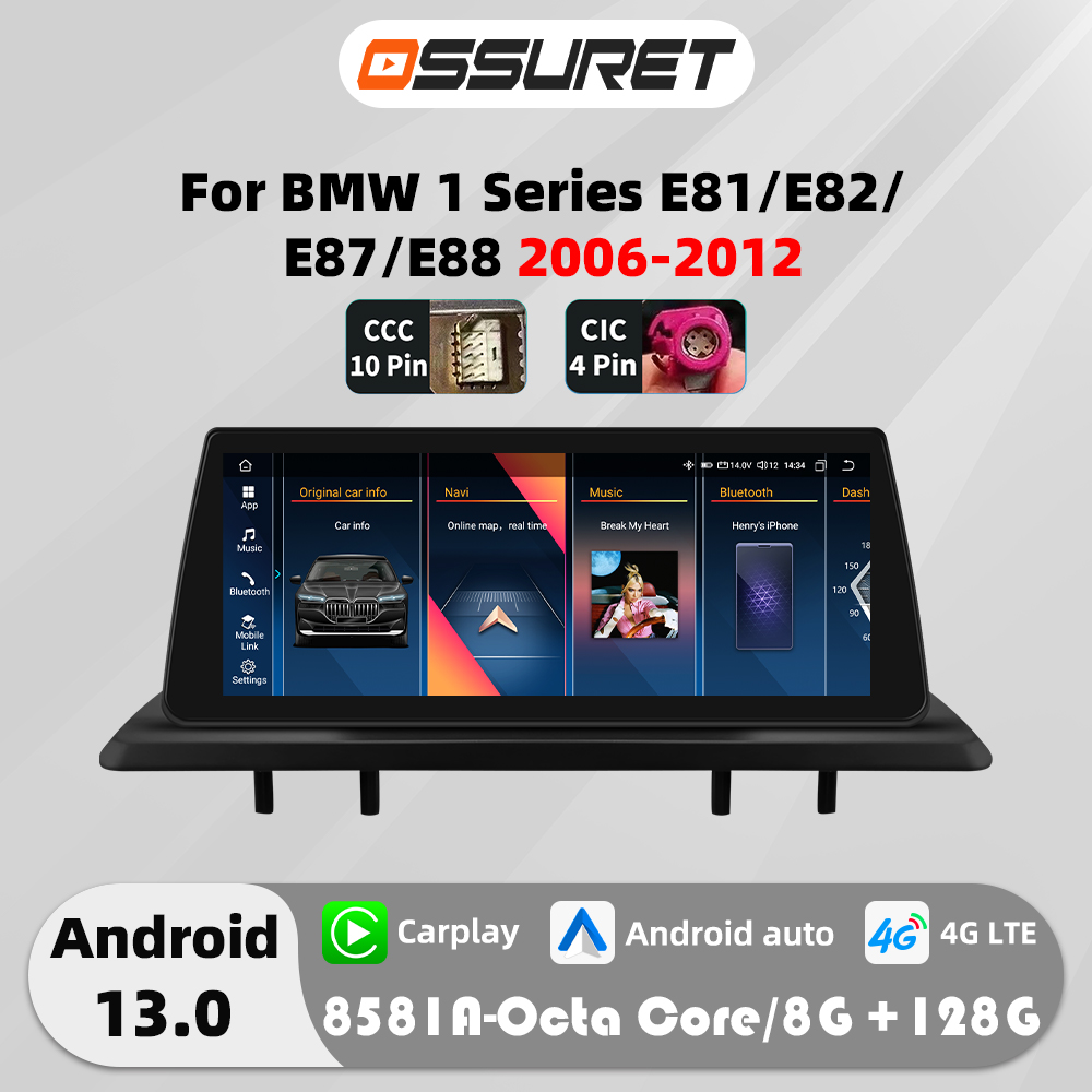 10,25 "Android 12 для BMW 1 серии E81 E82 E87 E88 CCC CIC авторадио мультимедийный плеер 2din DSP Carplay 7862 головное устройство 4G экран
