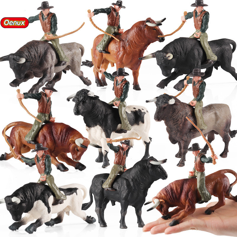 Oenux Nutztiere Stierkampf Cowboy Simulation Geflügel Rinder Kalb Stier OX Actionfiguren Sammlung PVC Modell Spielzeug Kinder Geschenk