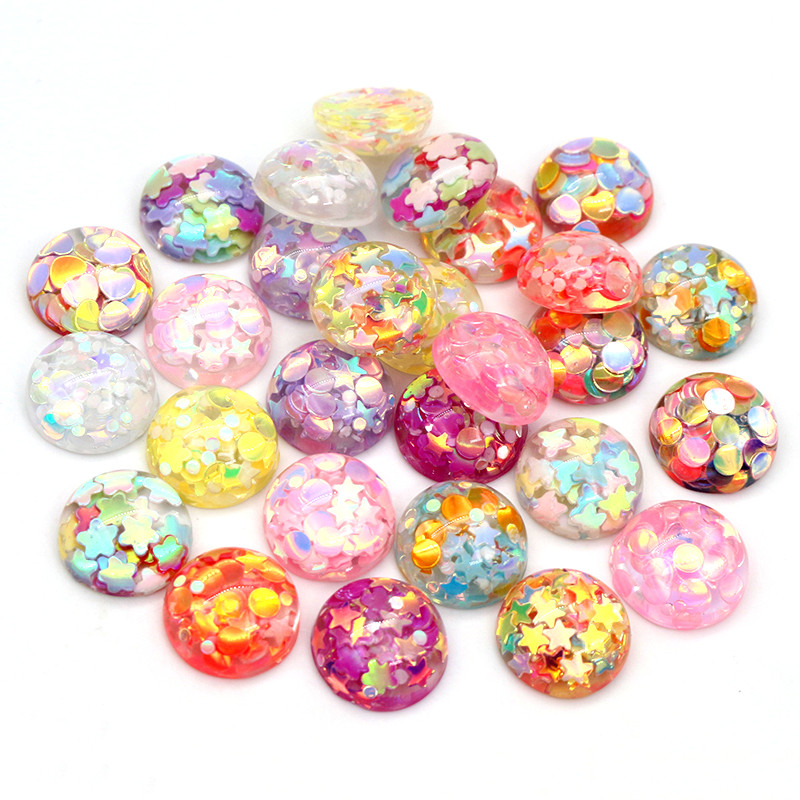 40 Uds 12mm mezcla de colores estrella redonda luna estilo cabujón de resina con espalda plana para pulsera pendientes accesorios